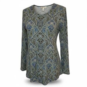 J. Jill Wearever Collection Paisley Long Sleeve Blouse Size Medium